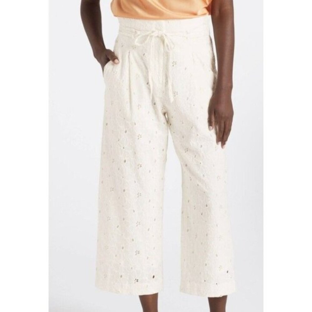 Club Monaco Anreannah Pants Cream Paperbag Cropped Wide Leg Size 6 NWT $289